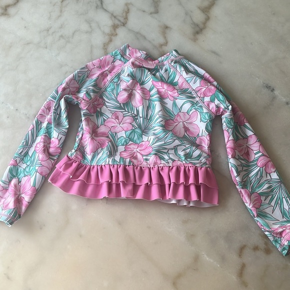 Tommy Bahama 3T Rash Guard Swimsuit Pink Ruffle Hibiscus Wonder Nation Rainbow - Picture 11 of 16